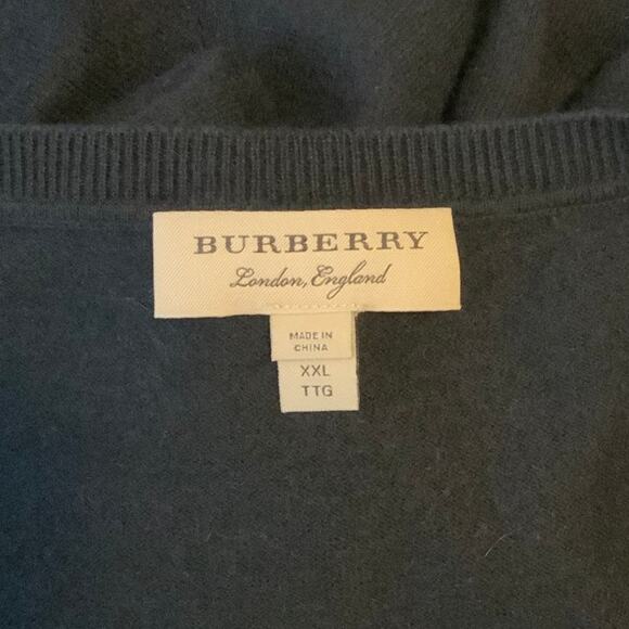 Burberry Elbow Patch Sweater Cotton Cashmere Vneck Black Men XXL - Picture 7 of 9